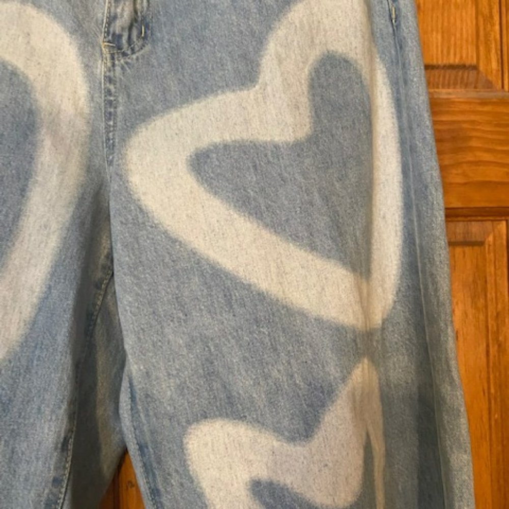 Shein Heart  print Jeans size large wide leg - Picture 6 of 13